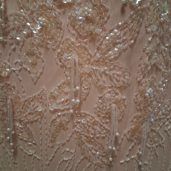 Vintage Shomax Silk Light Pink Beaded Dress Gown Maxie XL/1X - Picture 4 of 12
